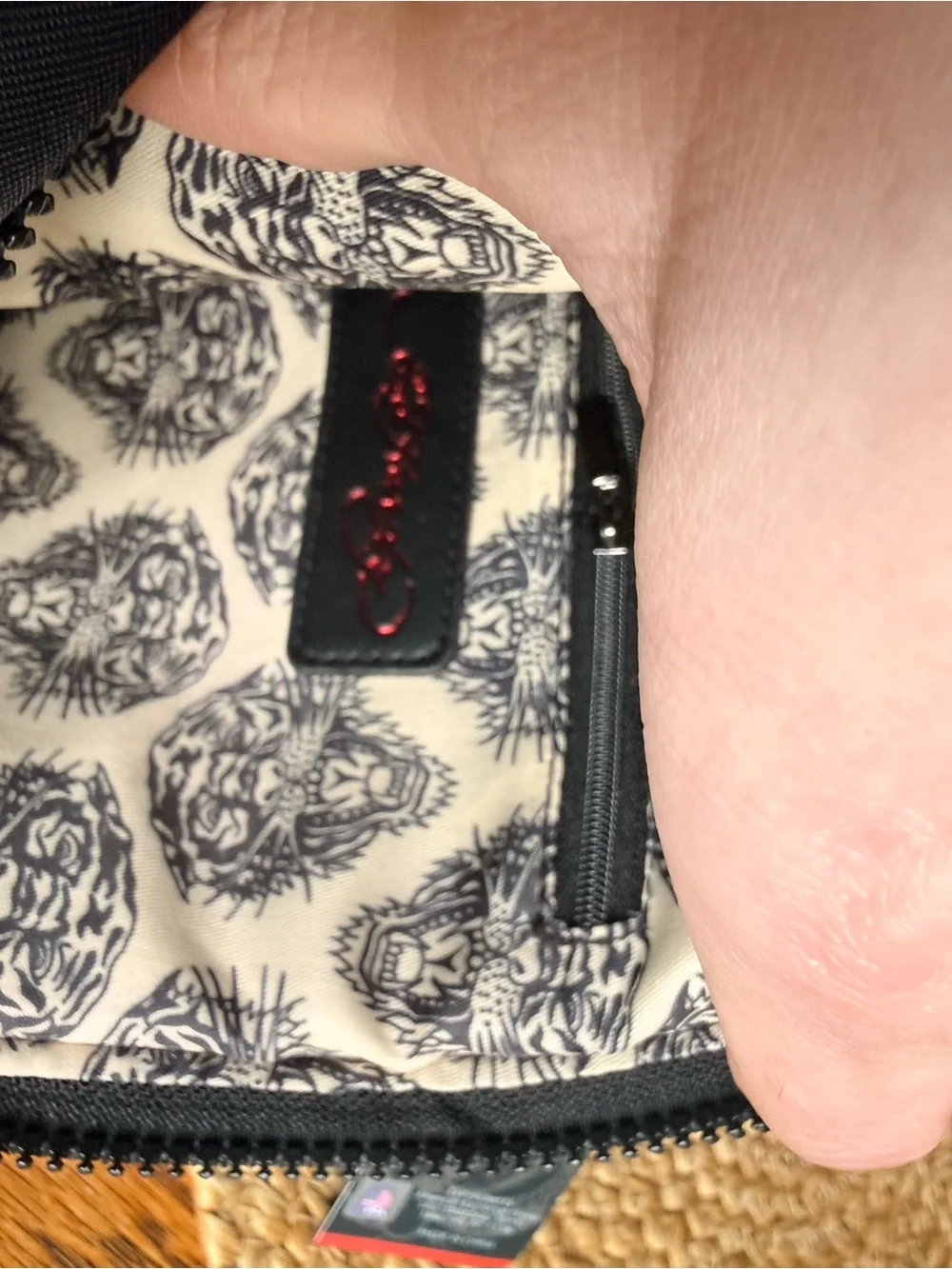 Ed Hardy Black & Gray Graphic Backpack with Multicolor Tattoo Print